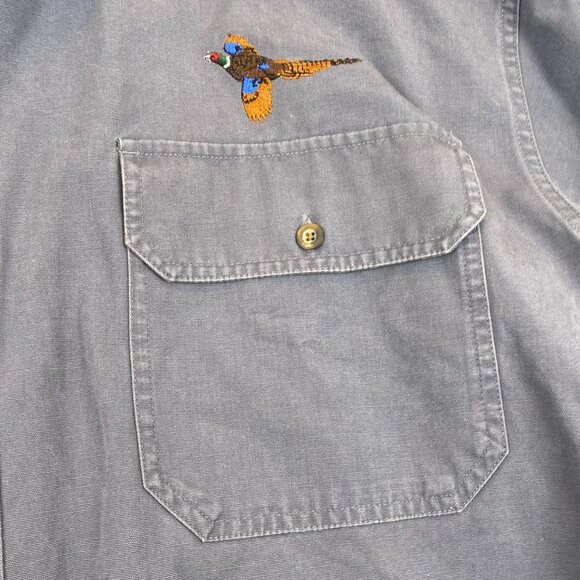 Cabelas Mens Shirt 2XL Blue Cotton Long Sleeve With Embroidered Pheasant - Picture 7 of 7